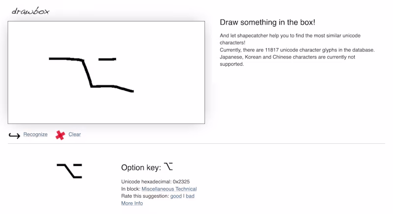 "Draw something in the box" followed by a drawn and recognized character.