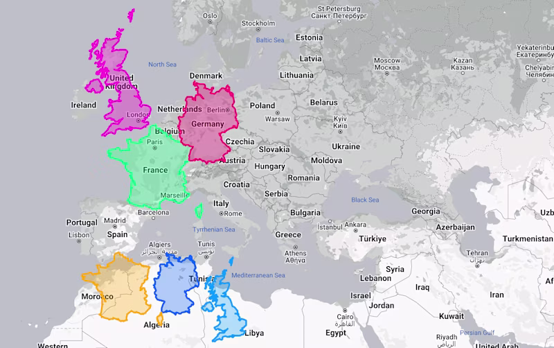 Worldmap projecting European contries onto Africa.