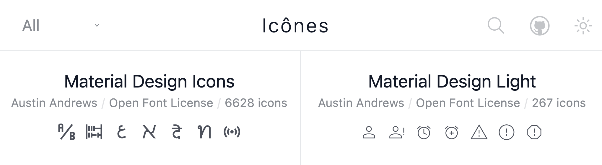  Icônes interface including Material Design Icons and more.