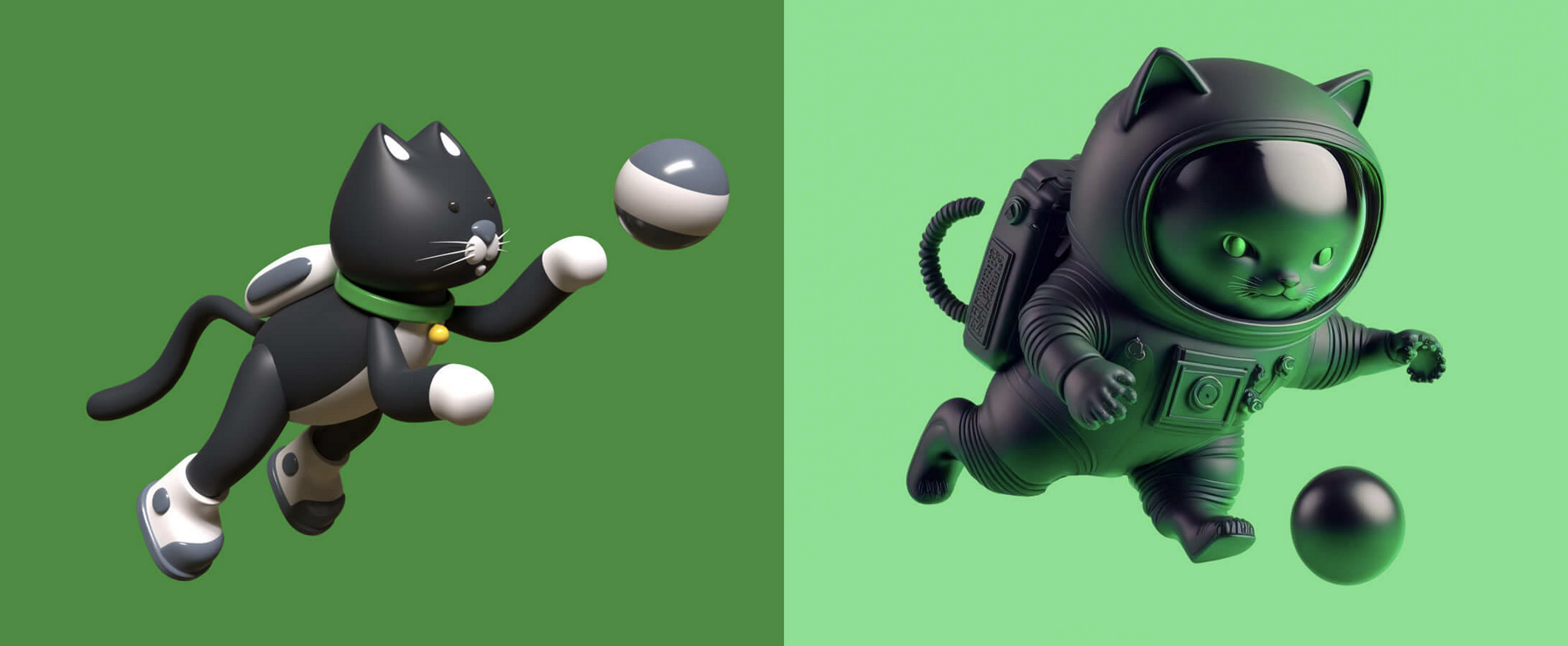Two 3d images of cats (one is generated by a human and one isn't – but you can't tell that from looking at the images)