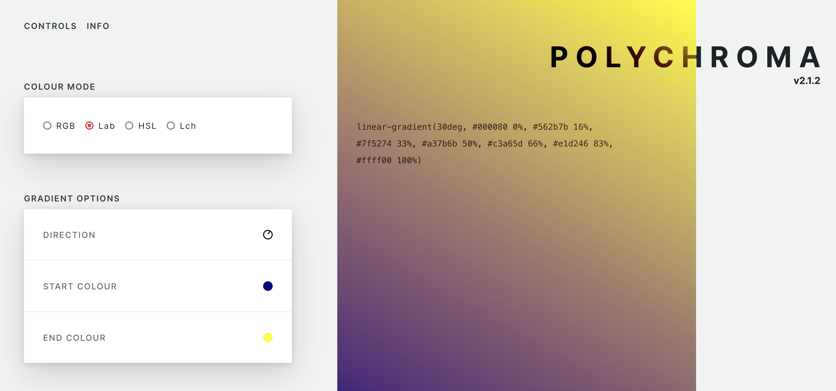 Screenshot of the gradient generator PolyChroma.