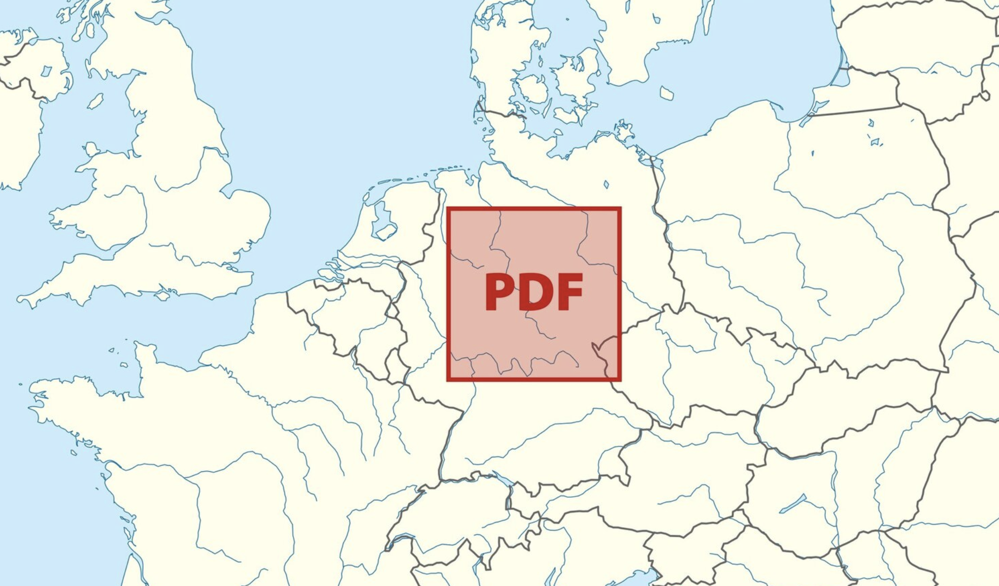 A PDF symbol covering half of Germany.