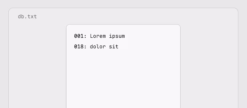 db.txt showing two entries.
