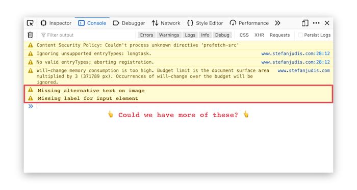 Warning Web Dev Missing accessibility warnings in browser developer tools – why can't ...