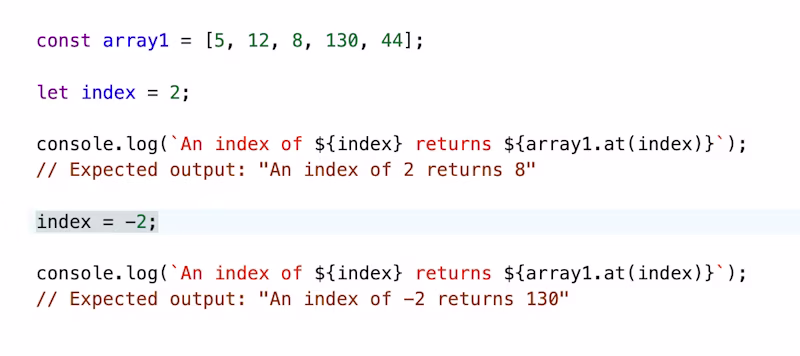 Array.at() JavaScript example