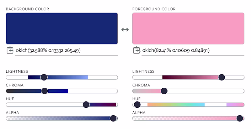 Two color controls showing the oklch color format.