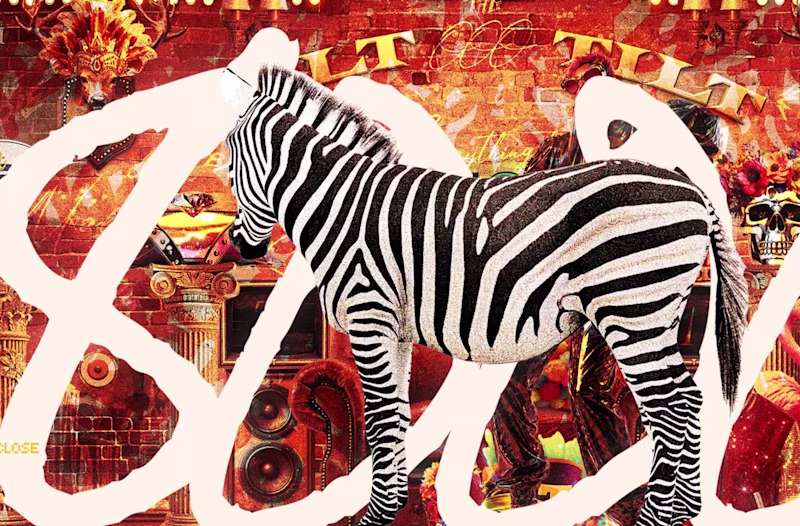 A colorful scene with a zebra.