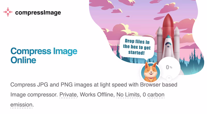 Compress Image Online: Compress JPG and PNG images at light speed with Browser based Image compressor. Private, Works Offline, No Limits, 0 carbon emission.