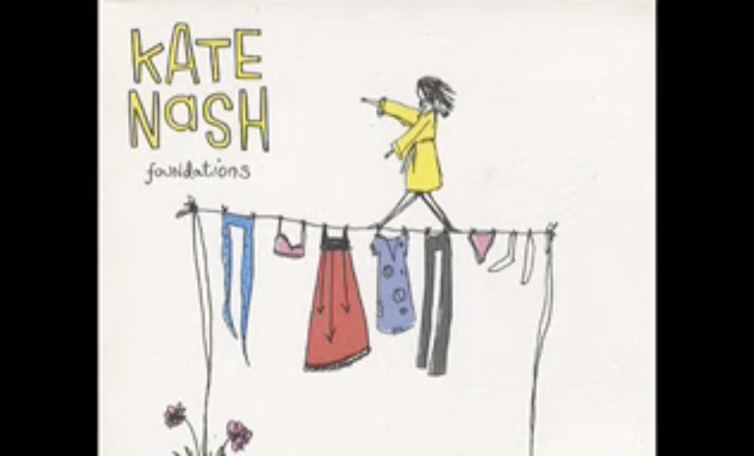 Hand drawing of woman walking over a line with hanging clothes – Kate Nash "Foundations"