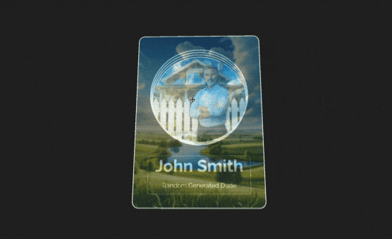 A holographic card with several 3d layers moving in space.