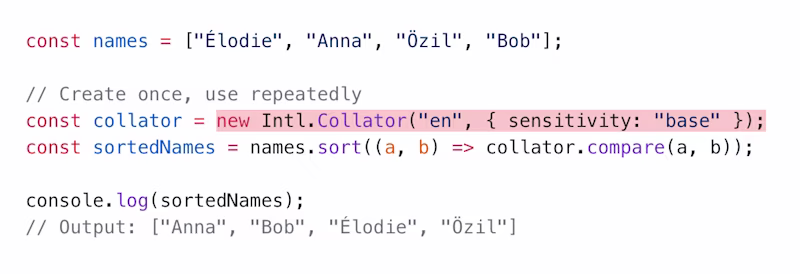 Intl.collator JavaScript example