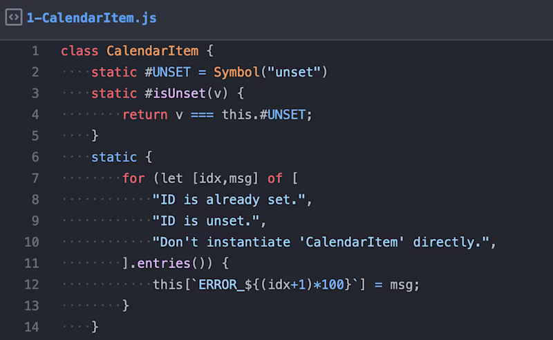 A JavaScript class static and private properties.