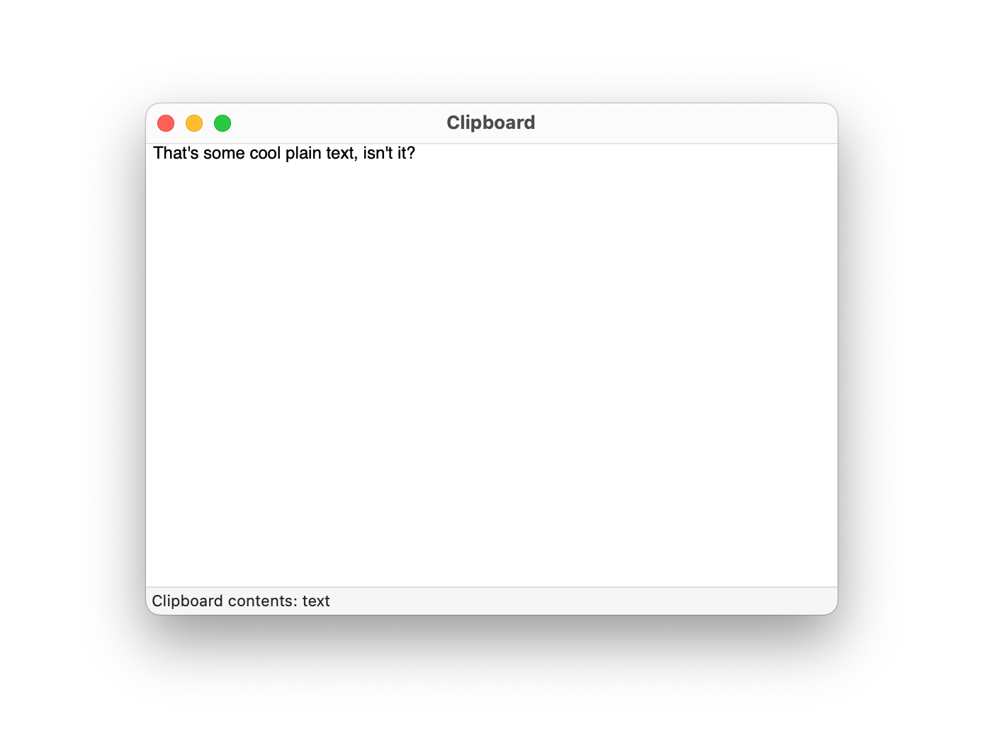 MacOS window showing the content of the clipboard. It's showing plain text.