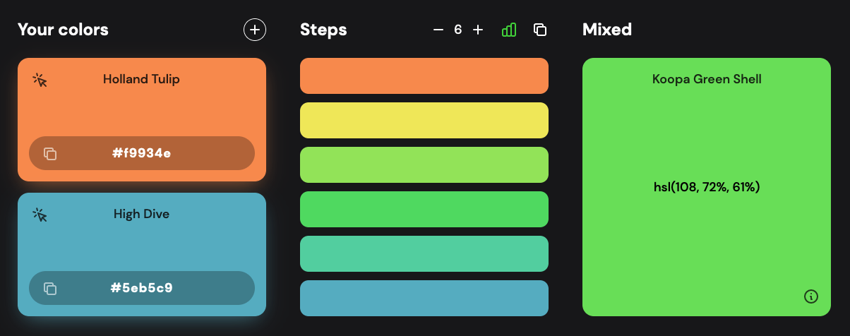 hue.tools – an interface to transition from one color to another