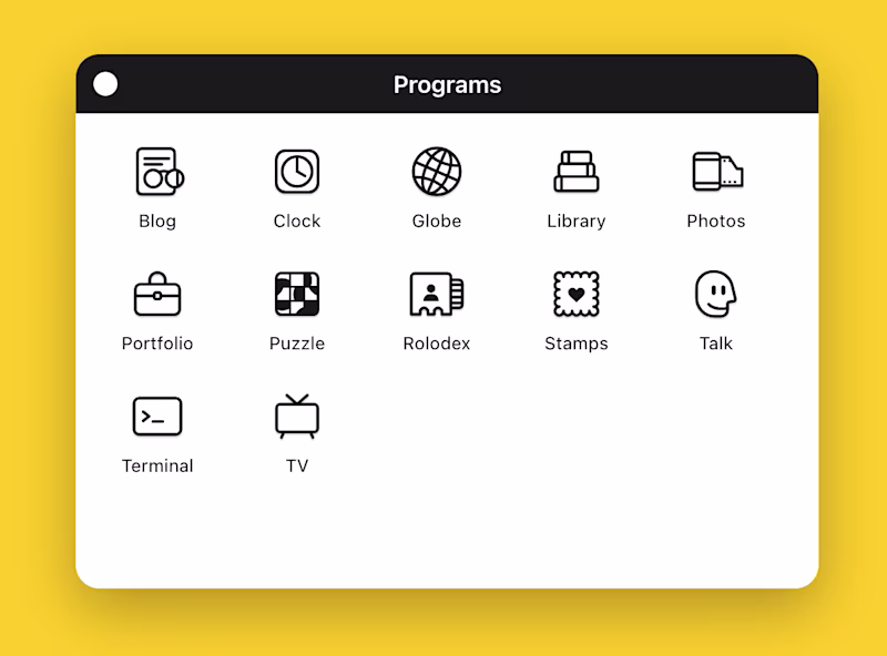 A classical operating system dialog showing different programs: blog, click, globe, etc.