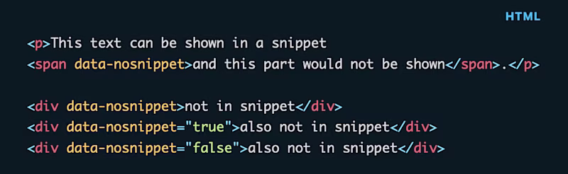 An html snippet including multiple elements with `data-nosnippet`