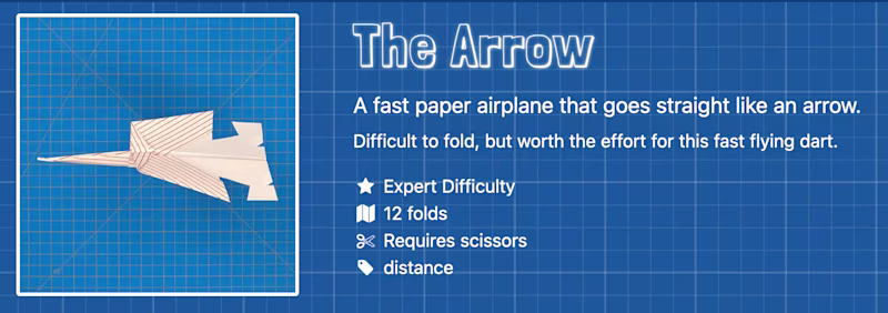 Instruction on how to fold a very nicely looking paper plane called "The Arrow"