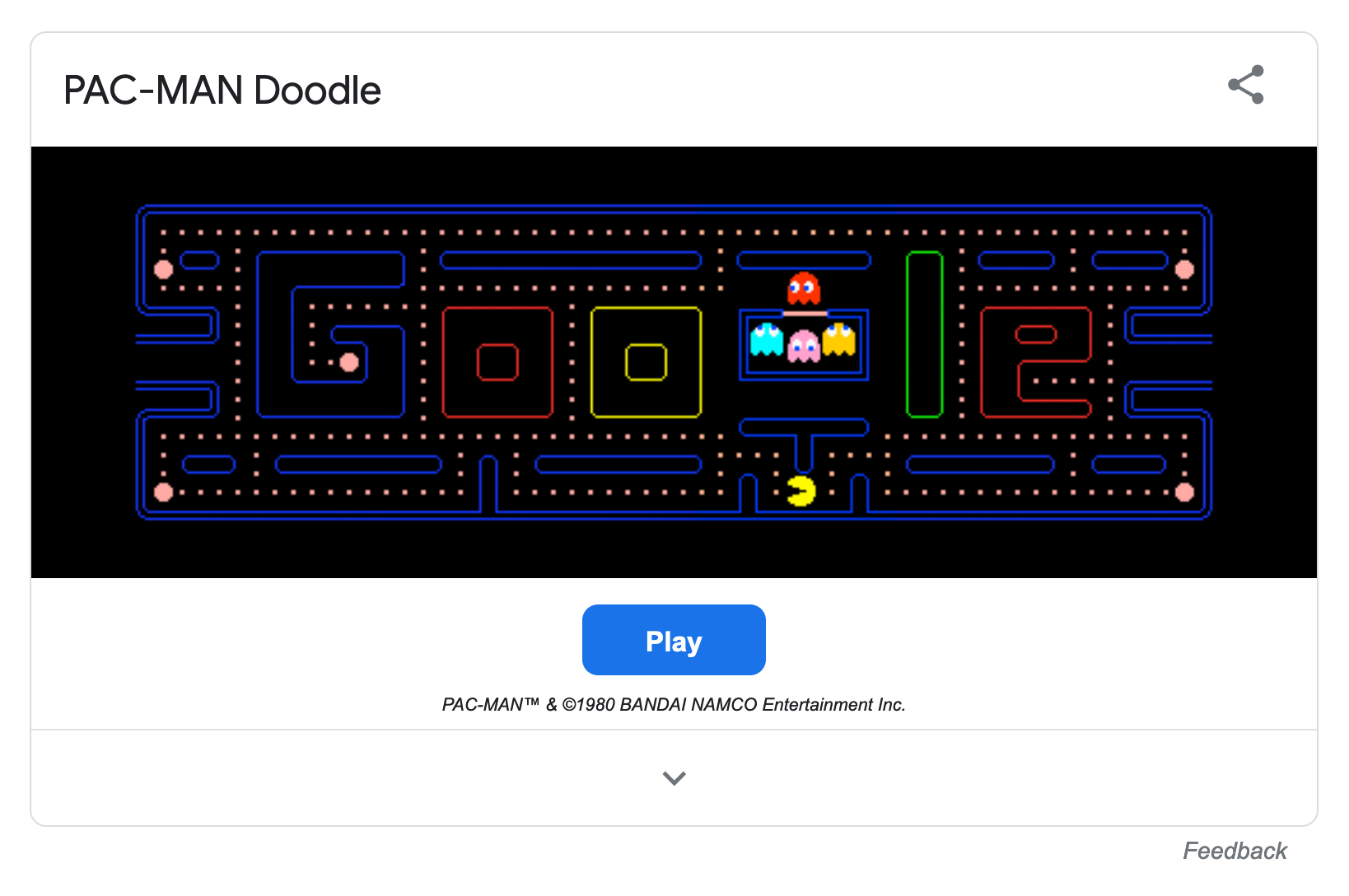 PacMan in Google search results