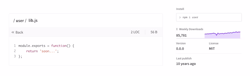 Empty user package with 85k npm downloads