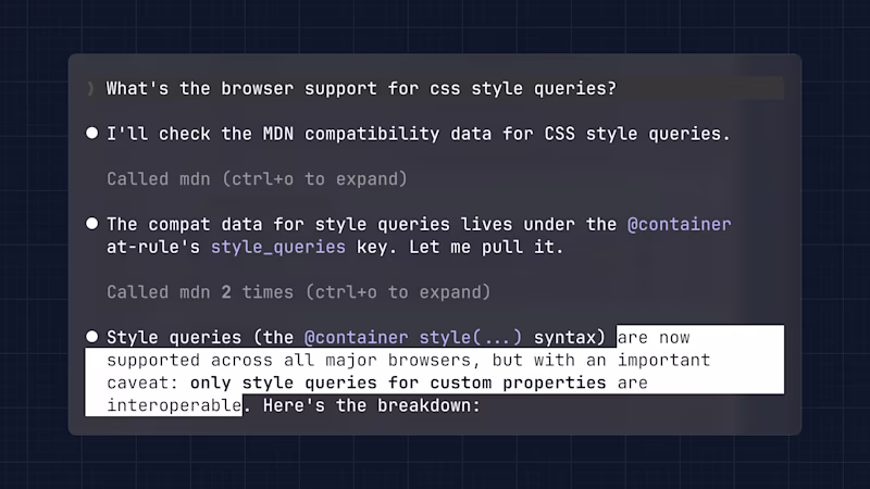 Claude conversation asking for browser support of container style queries.