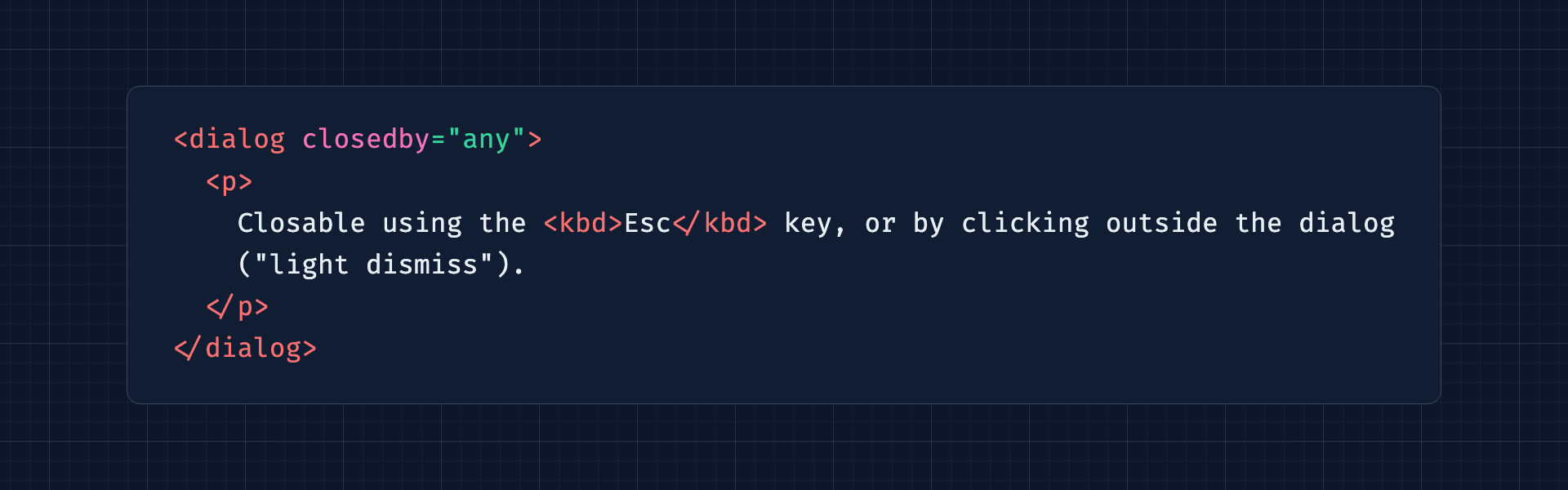 HTML snippet showing  on a  element.