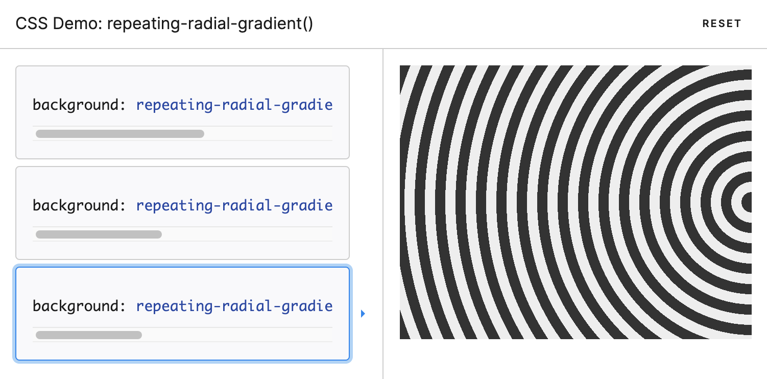 MDN demo showing repeating radial gradients.
