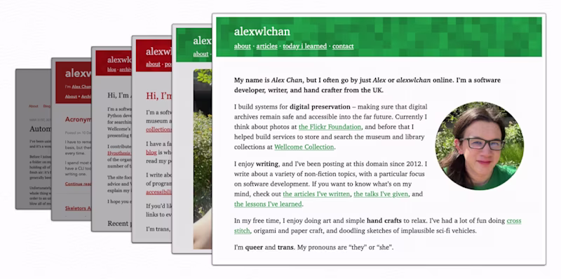 Screenshots of Alex' website