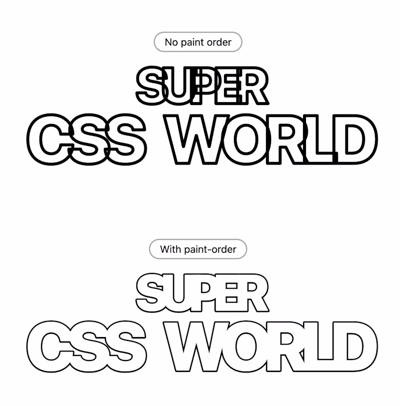 Two headings. One has no paint-order applied and the letter visually overlap. The other one has paint-order applied the letter blend into each other.