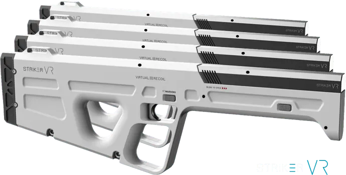 4 virtual reality guns with the Striker VR logo below
