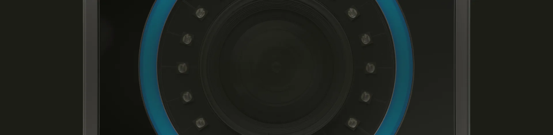 Close-up front view of a camera