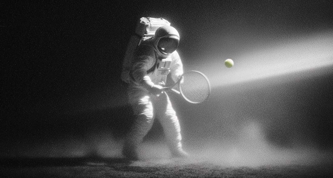 Astronaut playing tennis