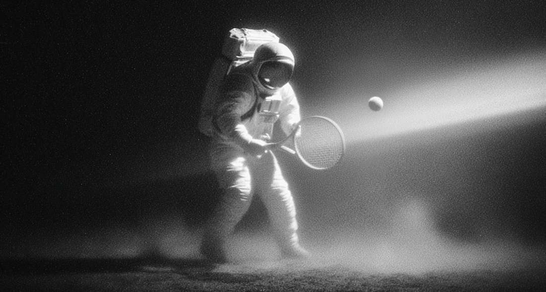 Astronaut playing tennis