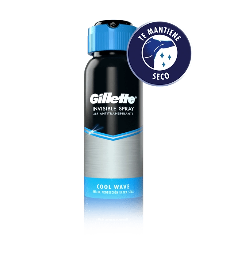  Spray Antitranspirante en aerosol Gillette Cool Wave con ícono que dice Te Mantiene Seco