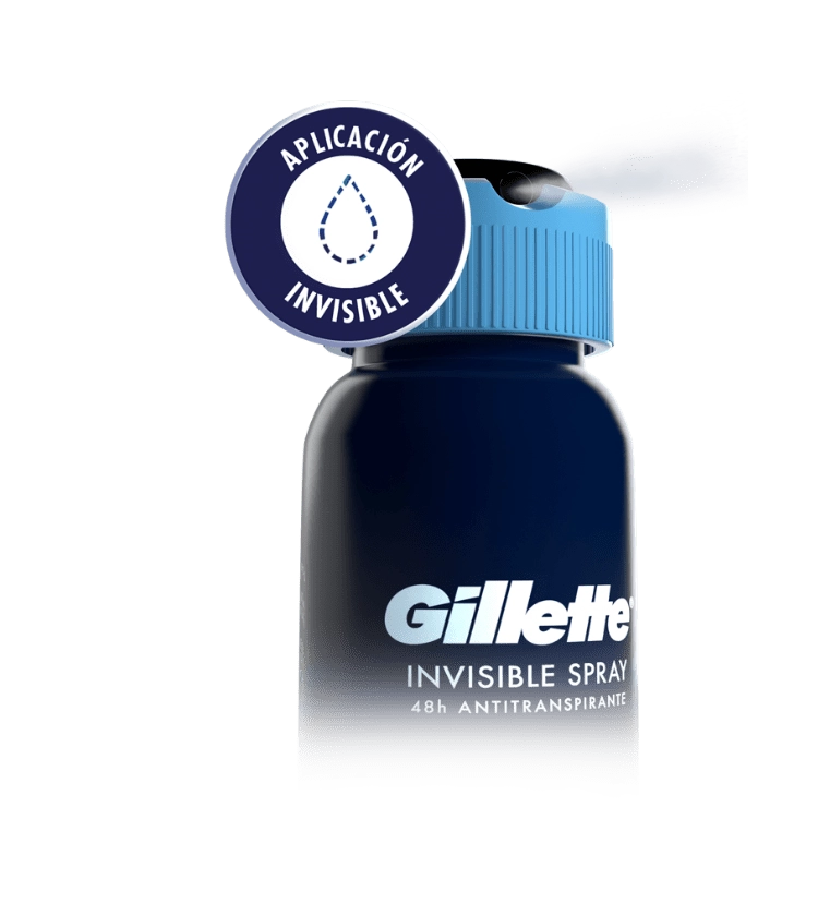 Spray Antitranspirante en Aerosol para hombre de Gillette Cool Wave con ícono que dice  aplicación invisible