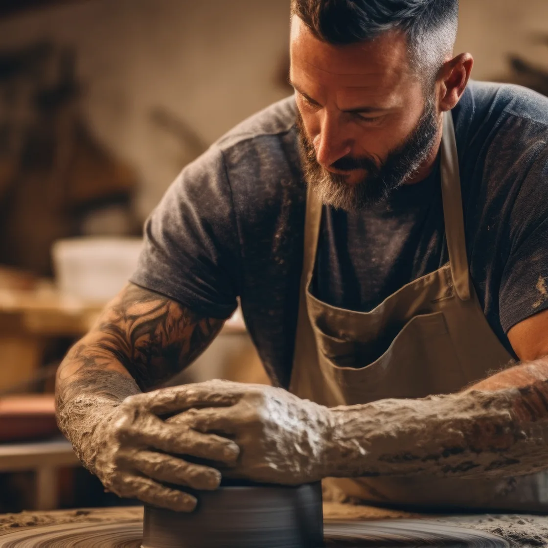 Hombre barbado realizando manualidades de dia del padre