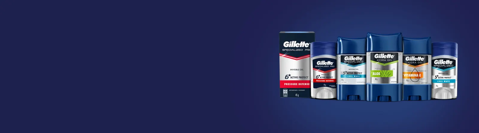 Complete seu kit de produtos de higiene pessoal com Desodorantes e Antitranspirantes Gillette.