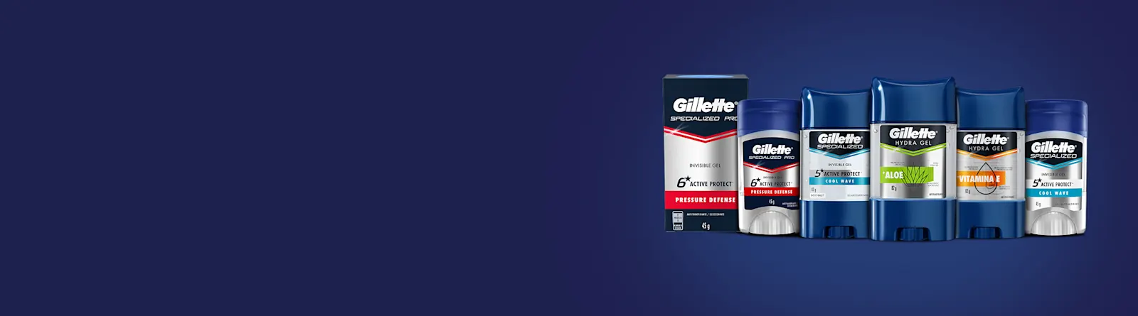 Complete seu kit de produtos de higiene pessoal com Desodorantes e Antitranspirantes Gillette.