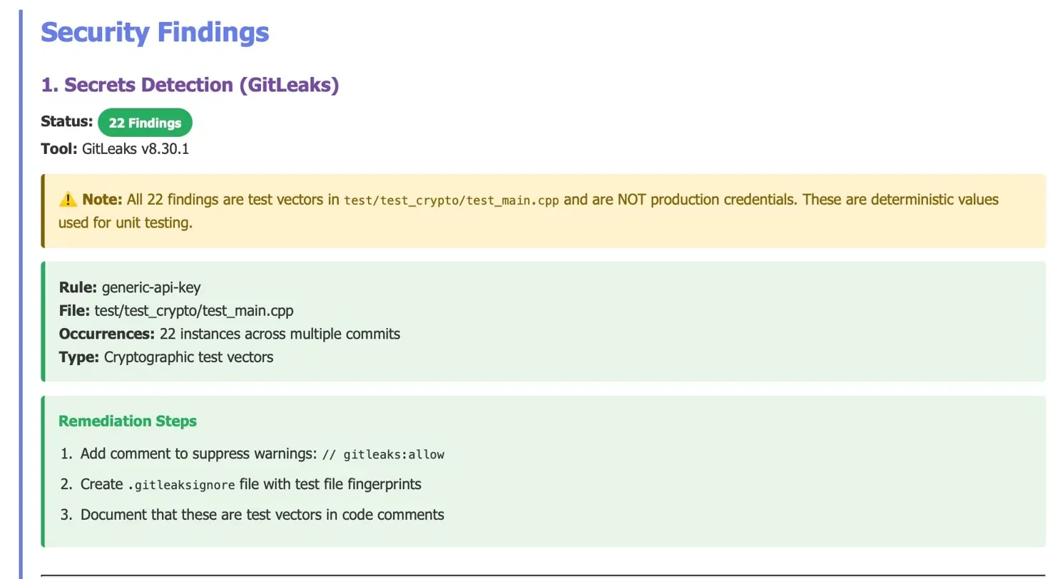 GitLeaks secrets detection findings for Meshtastic firmware repository