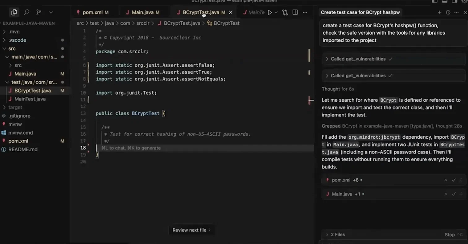 Bandit security scan identifying unsafe Python code patterns and recommending secure coding practices.