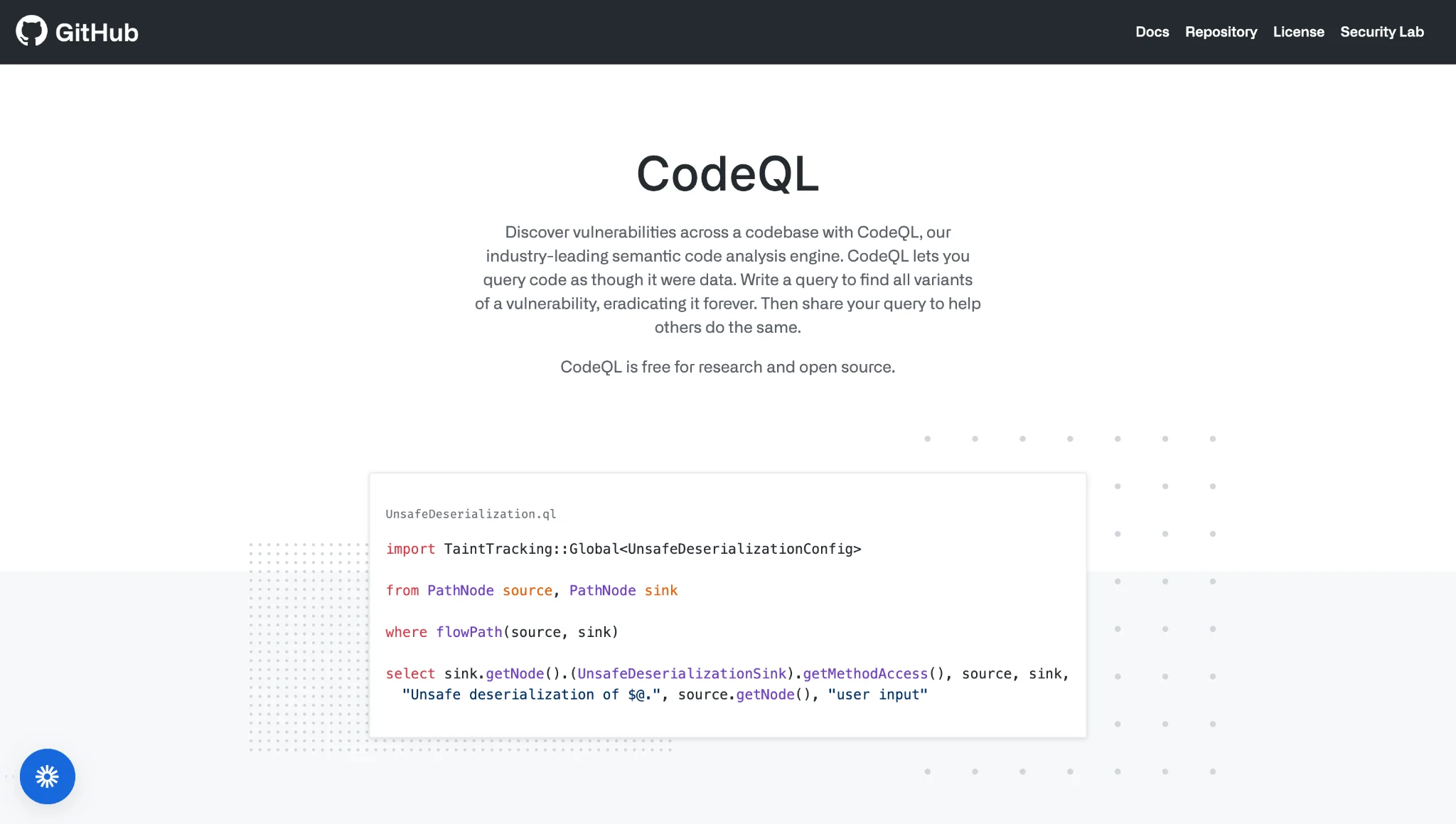 GitHub CodeQL interface displaying data-flow analysis and command injection vulnerability detection.