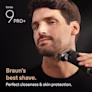 A man shaving with a Series 9 PRO+. Text reads: Braun's best shave. A man shaving with a Series 9 PRO+. Text reads: Braun's best shave.