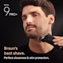 A man shaving with a Series 9 PRO+. Text reads: Braun's best shave. A man shaving with a Series 9 PRO+. Text reads: Braun's best shave.