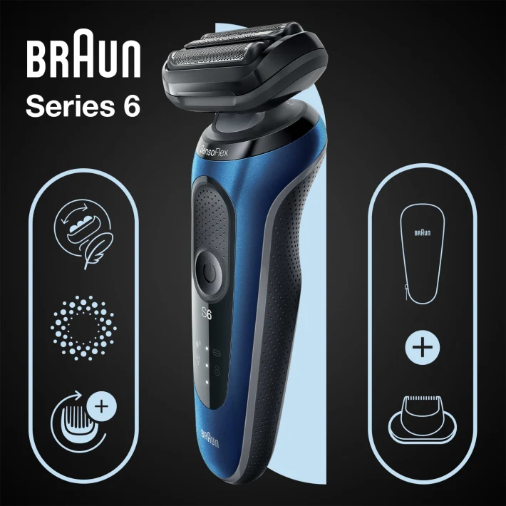 Series 6 61-B1200s Wet & Dry shaver with travel case and 1 attachment, blue