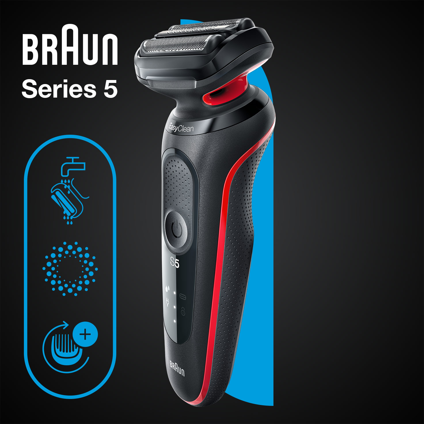 Máquina de Barbear Braun Series 5 51-R1000 S EasyClean - Preto e Vermelho