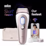 Centered IPL device, behind it a pouch, a mobile device with Skin-i-Expert app and two attachments