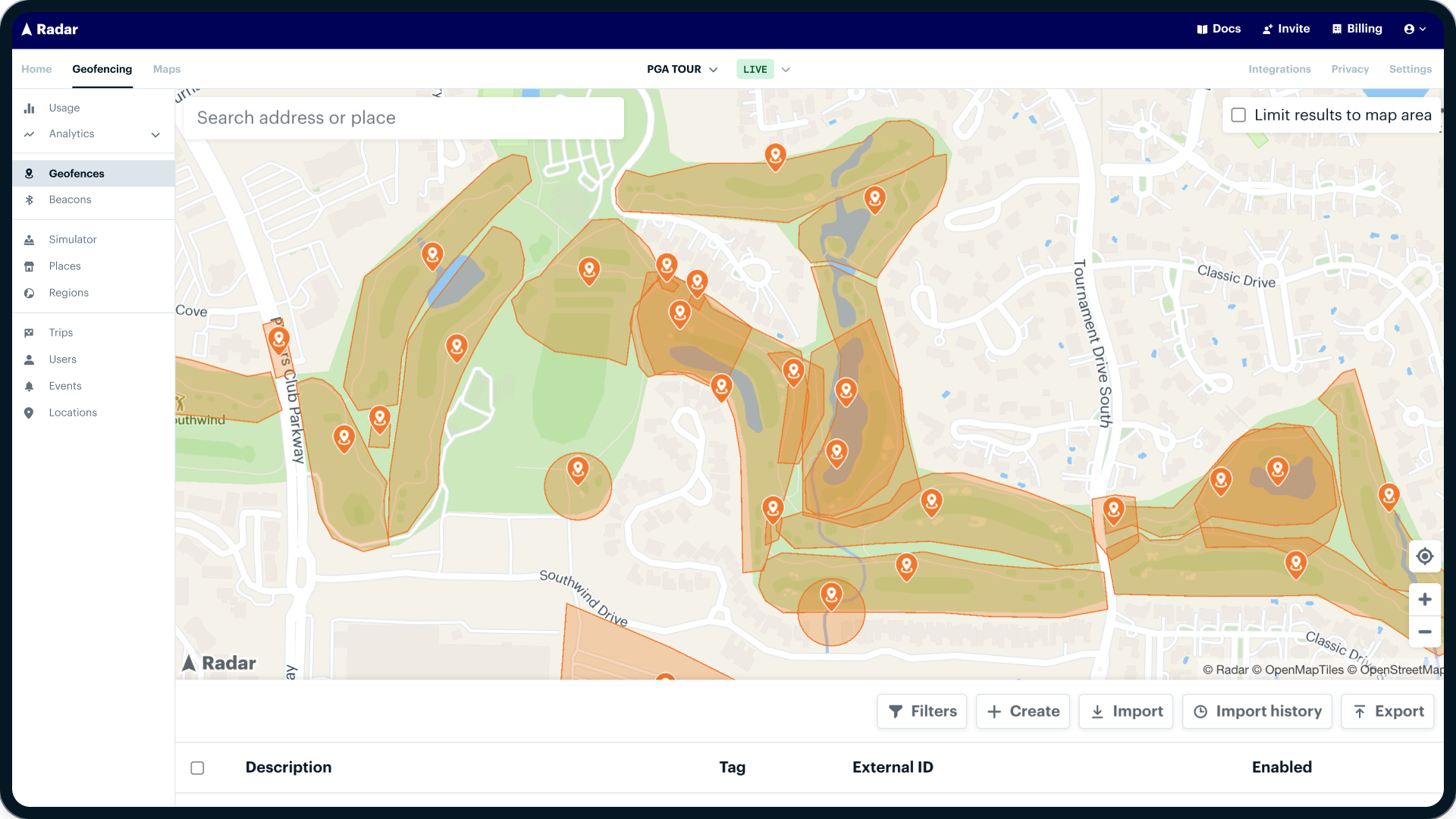 Radar Dashboard Device PGA Tour