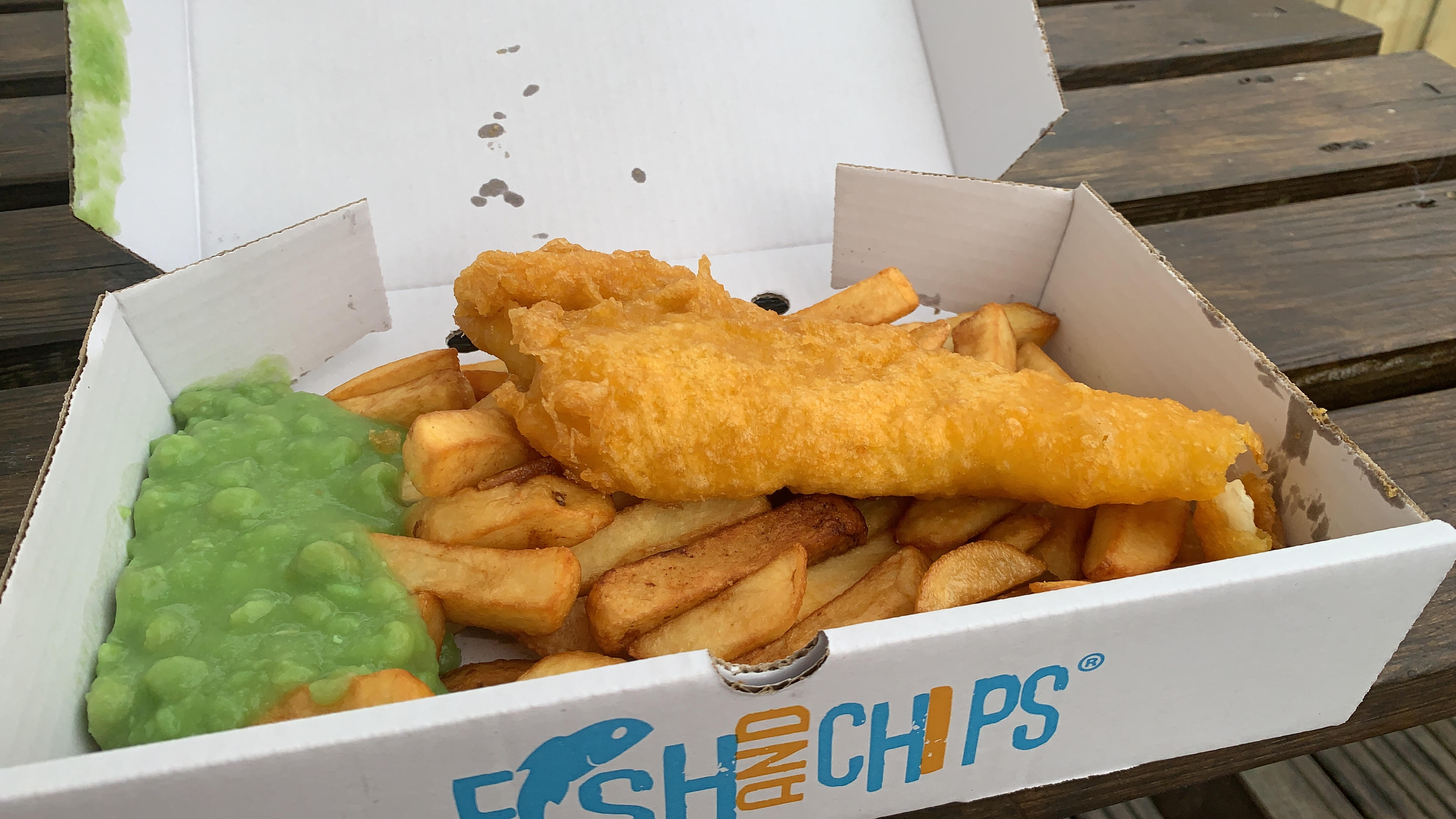 A photo of some fish and chips I had beside the sea in Brighton