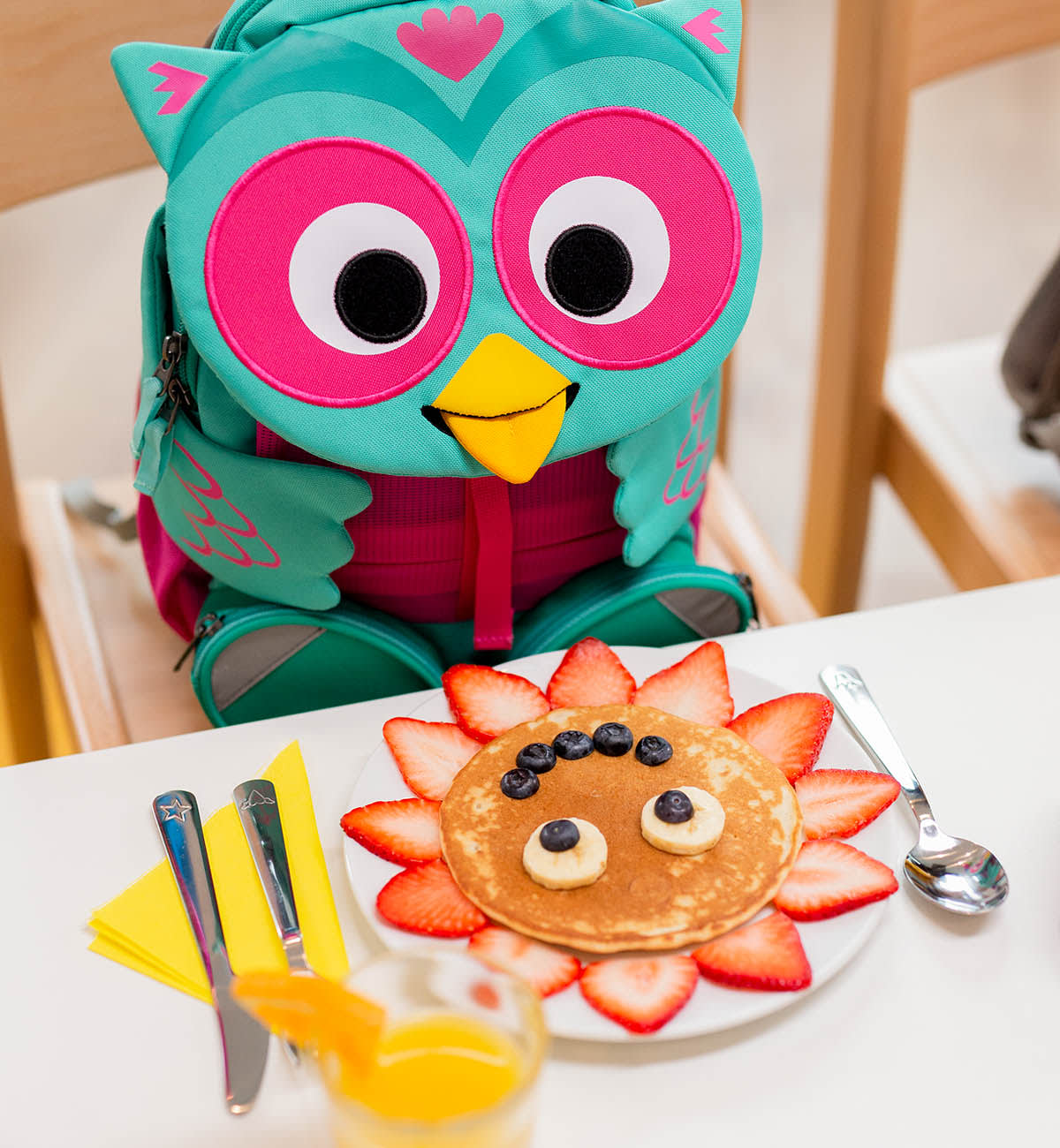 Affenzahn-Kindergartenstart-Eule-Frühstück-Pfannkuchen-Sonne   