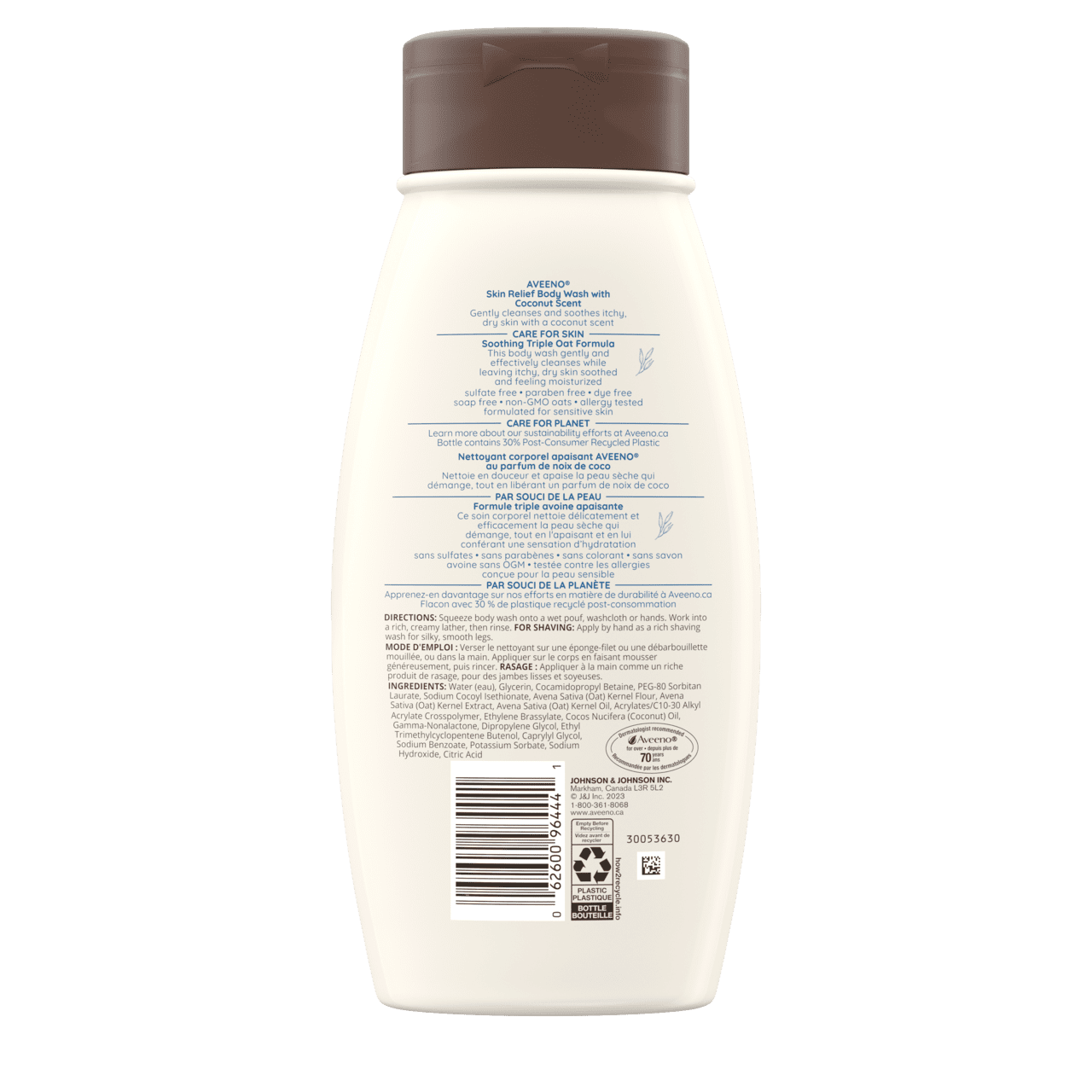 Back Shot of AVEENO® Skin Relief  Body Wash, Coconut,  532mL squeeze bottle