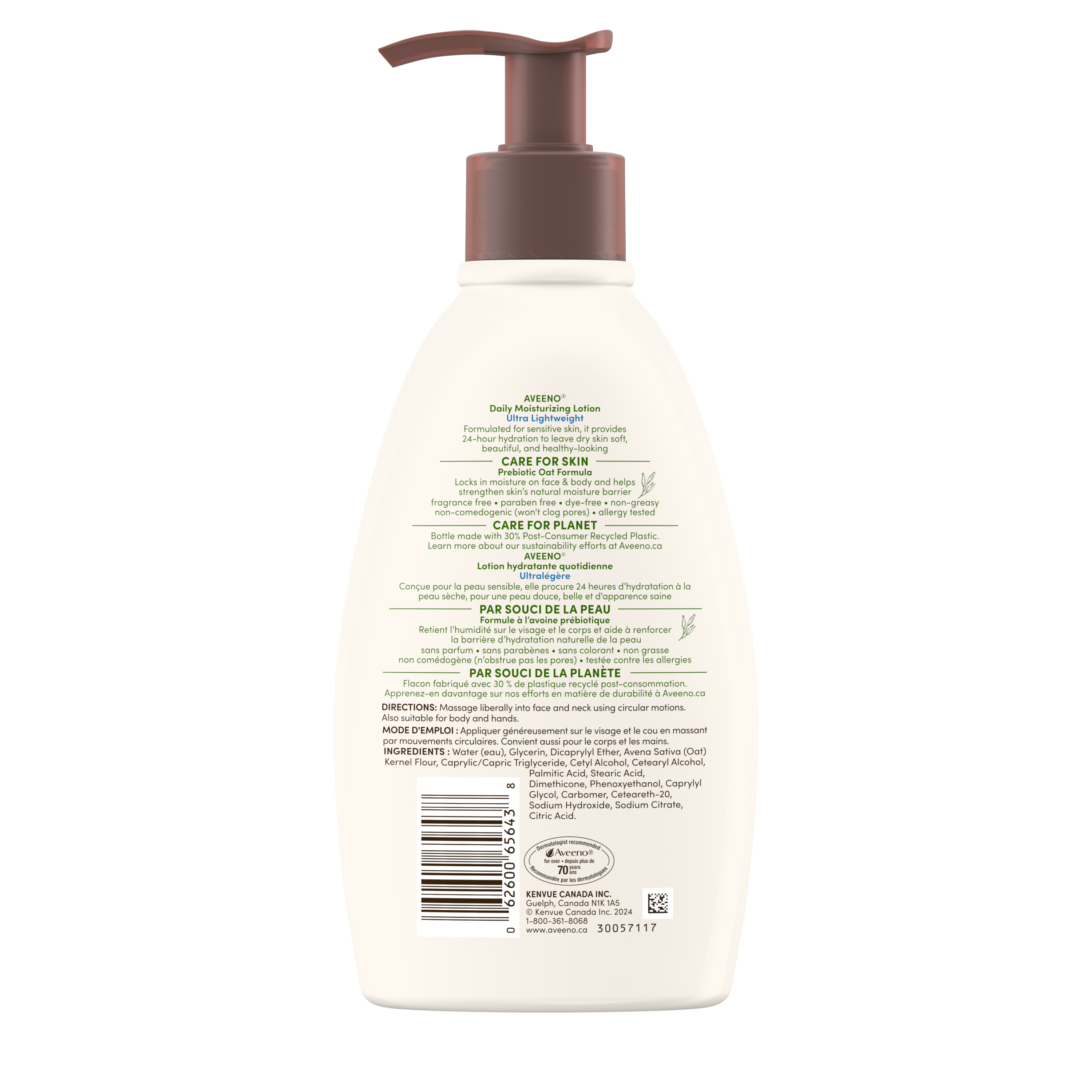 Back shot of Aveeno® Daily Moisturizing Lotion Ultra Lightweight, 354mL pump bottle